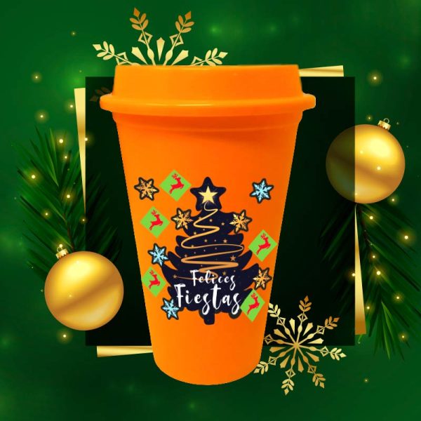 Vaso Ecológico de Café Reutilizable con Tapa - Arbol Navidad