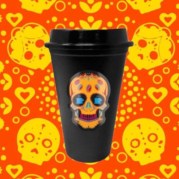 Vaso Ecológico de Café Reutilizable con Tapa - Calavera De Café